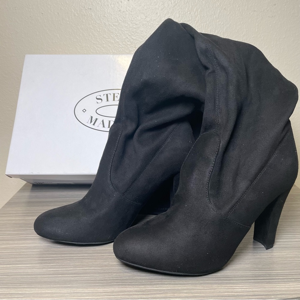 Steve Madden Gorgeous Over the Knee Black Suede Boots like new in box Size 10